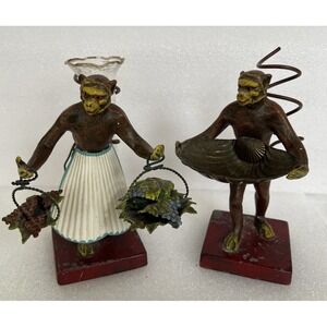 Petites Choses Figural Heavy Cast Metal Monkey Bud‎ Vase Holders - 2 Set Read